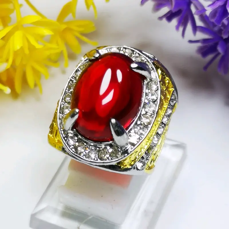 Batu Cincin Akik Merah Siam Kristal Ring Titanium Anti Karat Siap Pakai Good Quality 4