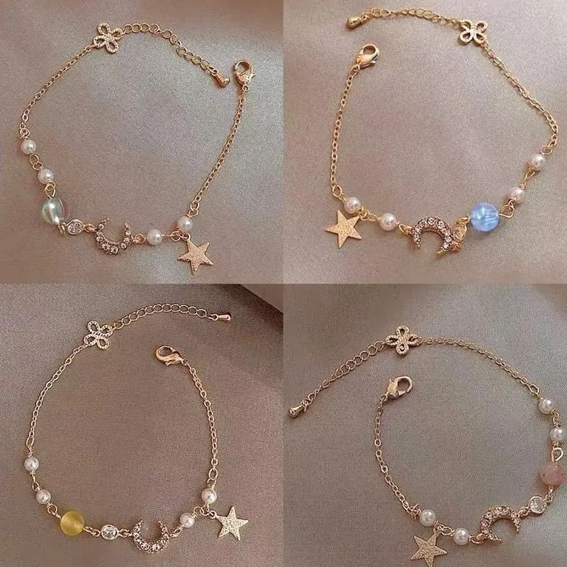 Vòng Tay Zircon Giả, Starmoon, Khảm Ngọt Ngào Với Ngôi Sao Và Mặt Trăng, Thiết Kế Lộng Lẫy, Ngọt Ngào Và Tự Nhiên 6
