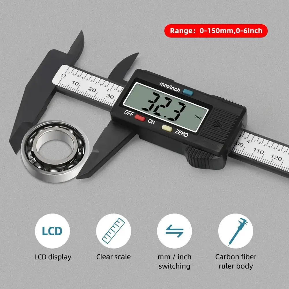 Thước Cặp Vernier Màn Hình Kỹ Thuật Số Điện Tử, Độ Chính Xác 1 Chiếc, Phạm Vi Đo 0-150mm, Dụng Cụ Sức Mạnh, Nhựa Bên Ngoài Và Bên Trong, X3L1