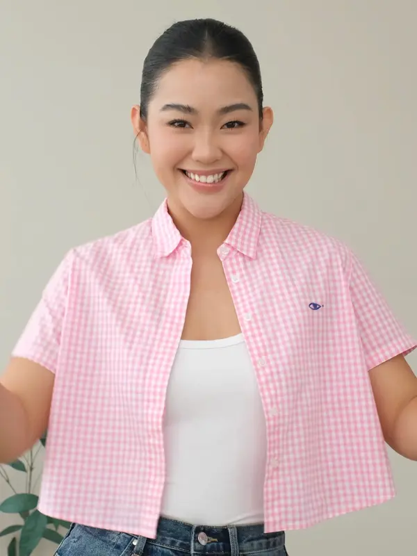 TheBlueTshirt - Áo sơ mi tay ngắn sọc caro phom ngắn cho nữ - BlueMade Boxy Shirt - Boxy 5