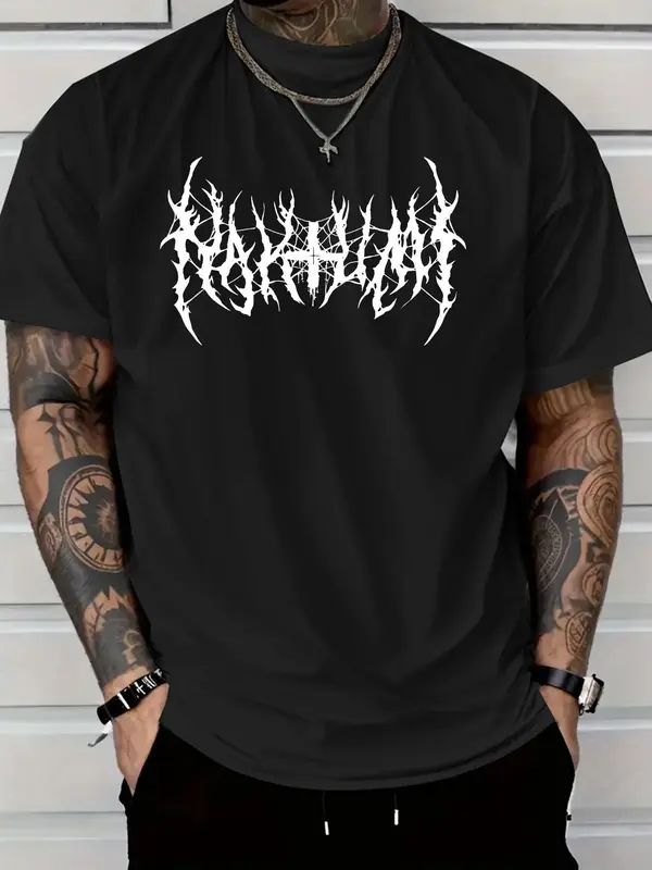 Men's Gothic Style Cross & Thorns Print Round Neck Tee, Regular Fit Street Fashion Casual Comfy Short Sleeve Crew Neck T-shirt for Summer, Fashion Men's Top for Daily Wear 1