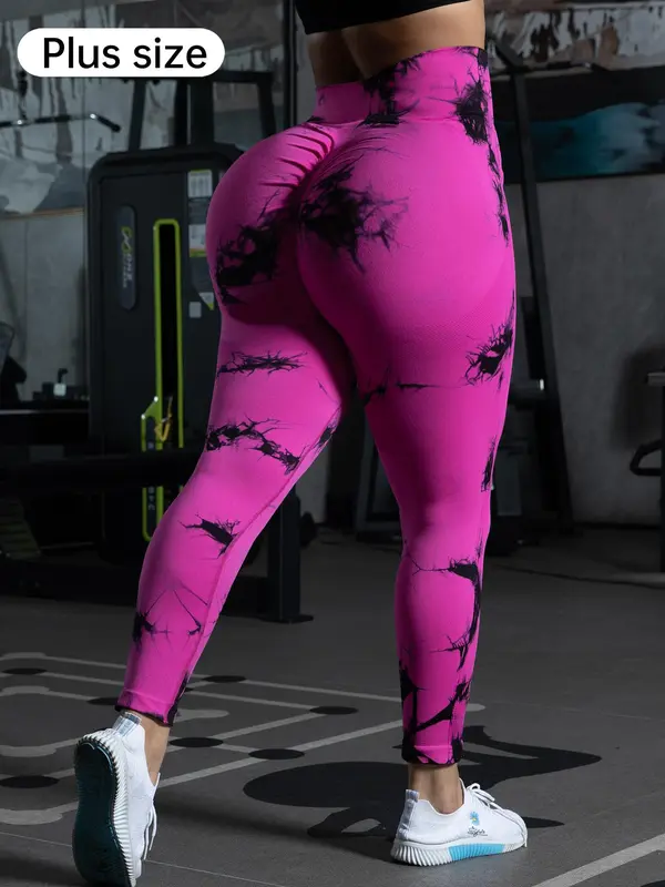 【Plus Size】tie Dye Ruched Sports Tummy Control Leggings, High Stretch Yoga Leggings, Gym Clothes, Ladies Sportswear for Indoor Outdoor Wear, Leggings for Women, Legging Fitness, Yoga Pants, Workout Clothes Women, Gym Wear, High Waisted Leggings 3