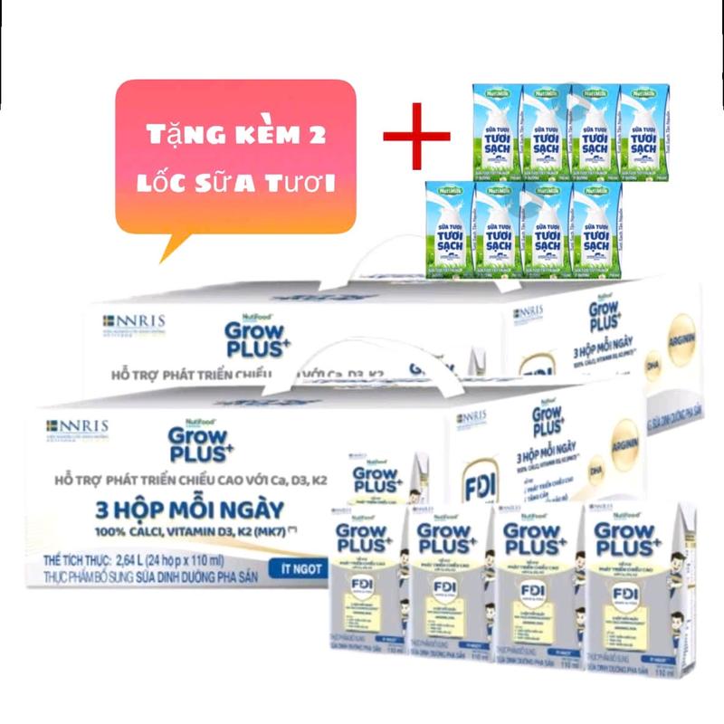 Combo 2 Thùng Sữa Bột Pha Sẵn GROW PLUS Bạc 110ml. 1 Thùng 6 lốc. Kèm 2 lốc sữa Nutimilk 110ml