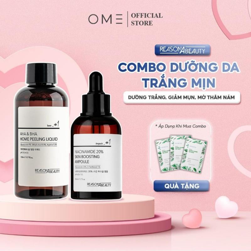 Bộ 2 Sản Phẩm Toner AHA BHA Và Serum Nia 20% Giảm Mụn Dưỡng Trắng Mờ Thâm Se Khít Lỗ Chân Lông REASONABEAUTY Skincare