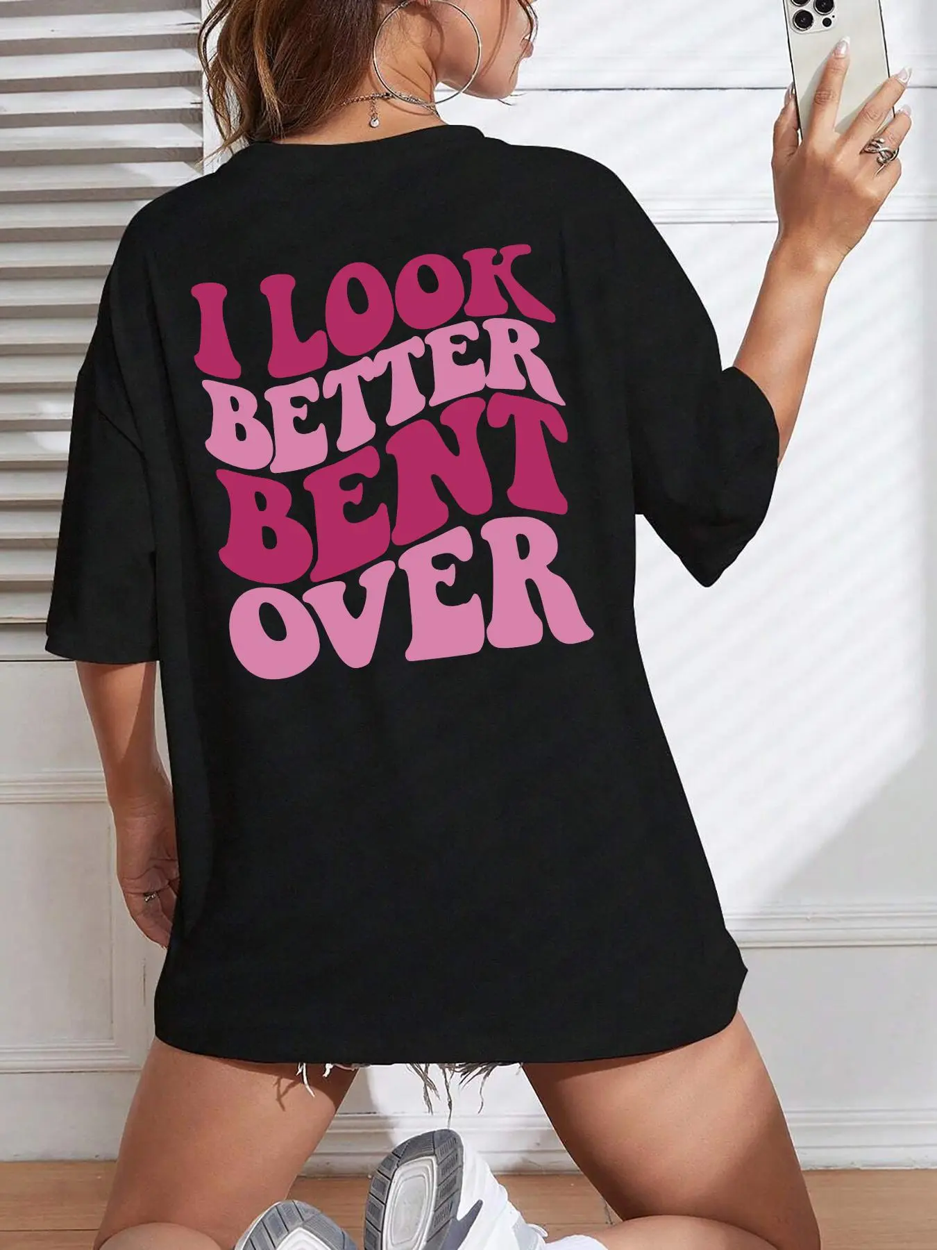 Women's Slogan Print Round Neck Drop Shoulder Tee, Y2K Streetwear Casual Short Sleeve Crewneck T-shirt for Summer, Ladies Clothes for Daily Wear