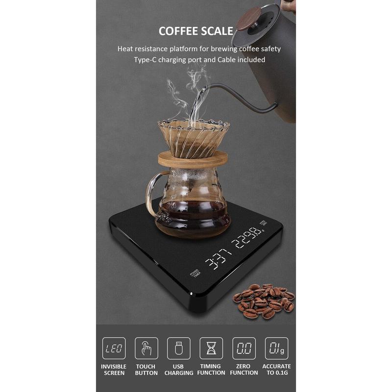 SG-Stock LED Coffee Scale Mini Timing Kitchen Scale USB Rechargeable 3kg Max Capacity 0.1g Graduations Kitchen Weighing Scale 6