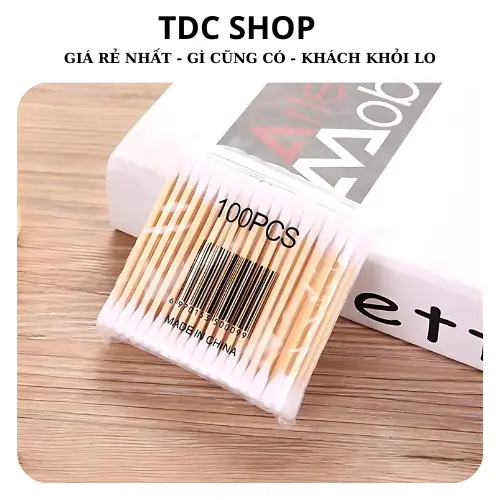 Tăm bông ngoáy tai  Lấy Ráy Tai , Nặn Mụn thân gỗ khử trùng 2 đầu thân thiện với môi trường 88383