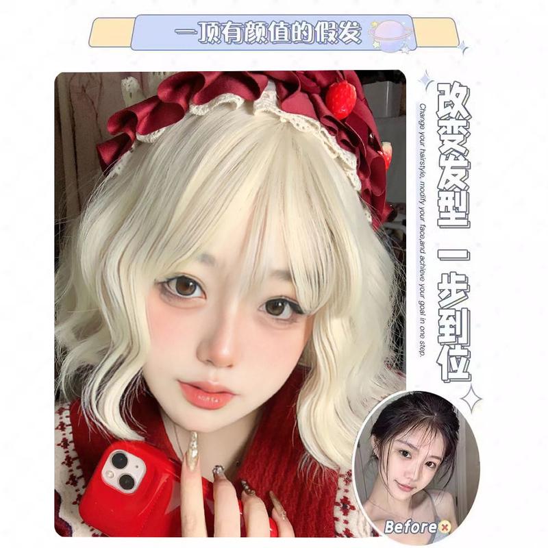 Product Introduction of 2024 Creamy-white Wig Women's Short Hair Cute Anti-Aging Short Curly Hair Small Curls Bobhaircut Artificial Human Hair Natural Full-Head Wig 4