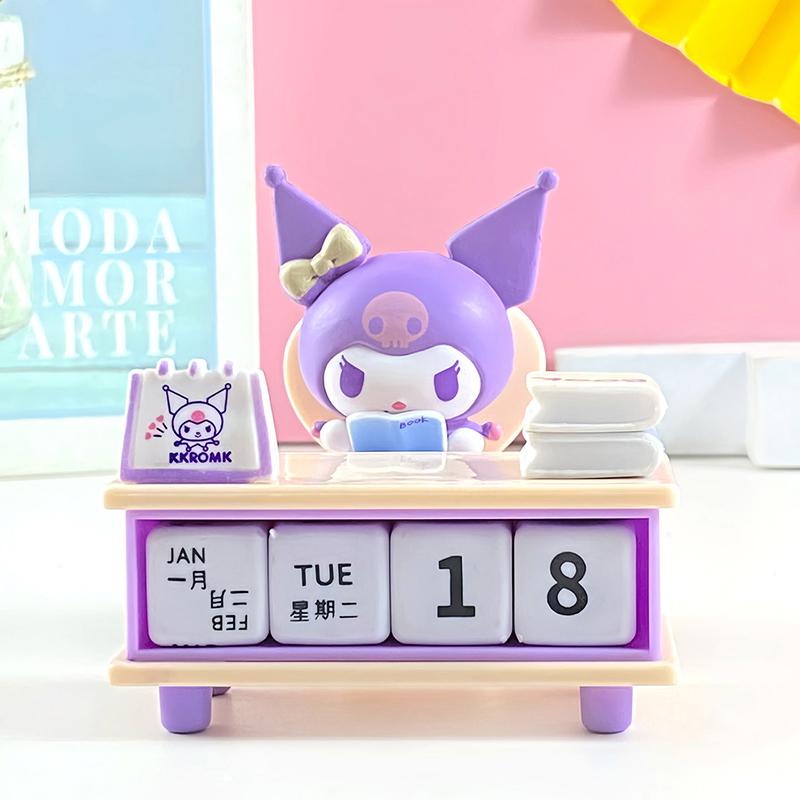 Product Introduction of Cute Melody Pochacco Kuromi Desk Calendar Series Cartoon Kawaii Figures Model Collectible Office Desktop Ornaments Student Gifts 18