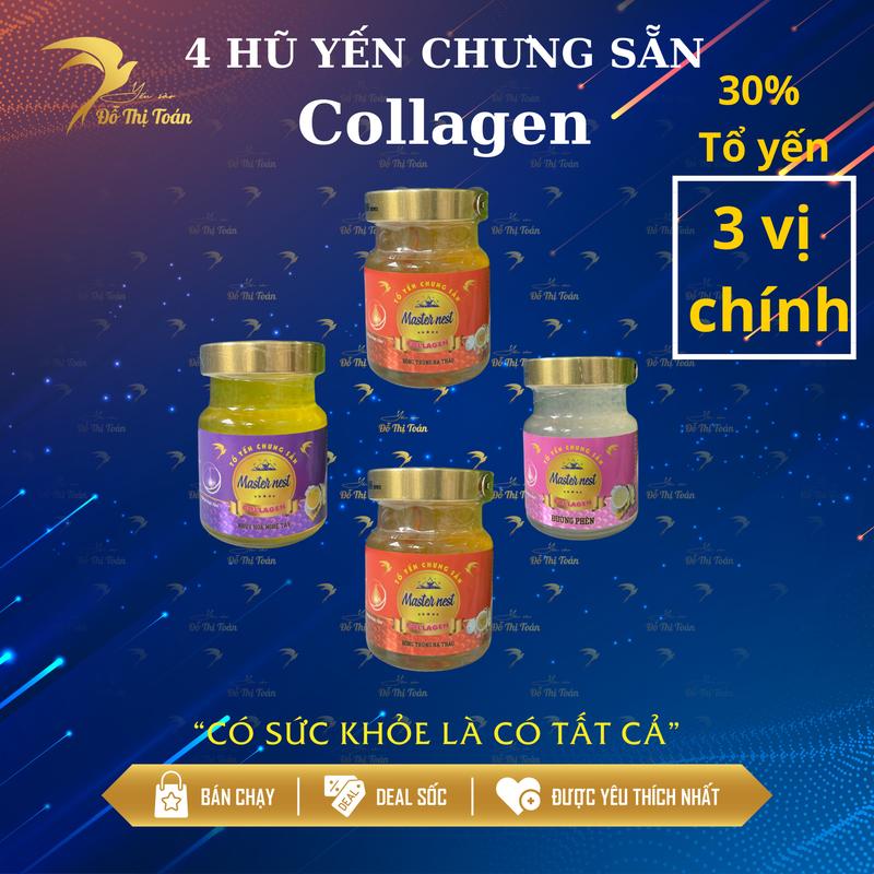4 hũ yến chưng sẵn Collagen mix vị ngẫu nhiên- 30 % tổ yến- Yến sào Đỗ Thị Toán
