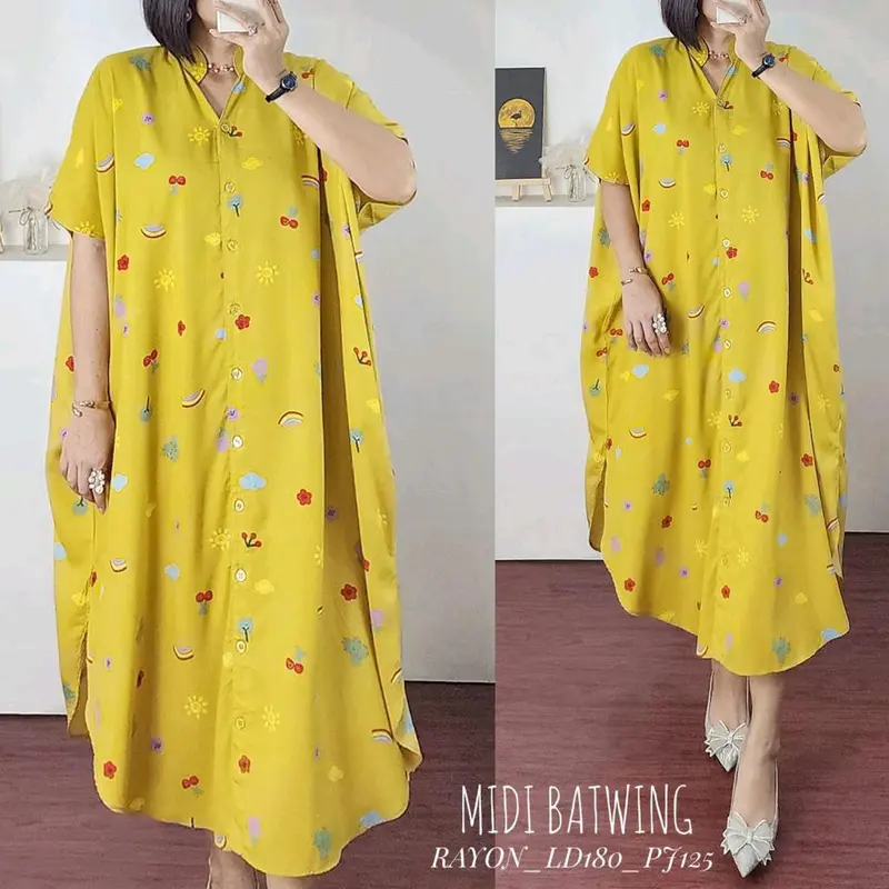 MIDI Realpec Tunik Kalong Rayon Impor Nyaman Busui Bunga Panjang - Ibu, Muslim, Gamis 5