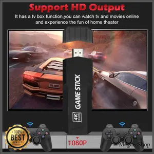 Game Stick Tampilan 4K Mini Console Wireless Controller 2.4G 64GB Mendukung Berbagai Format Game