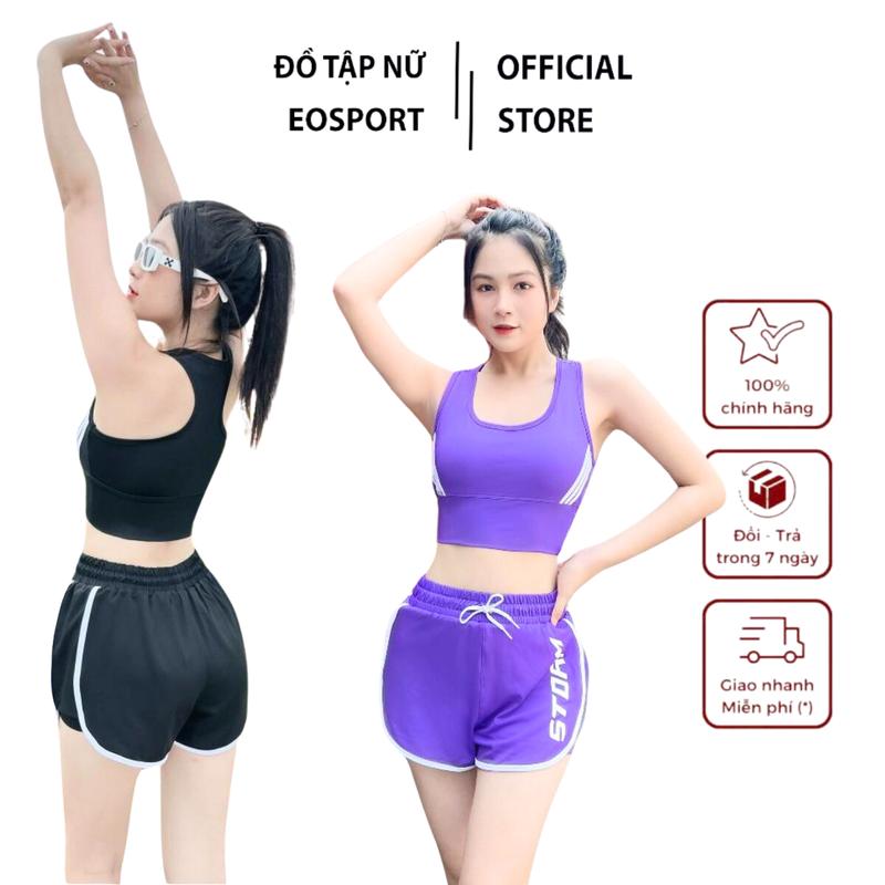 Đồ tập gym nữ quần đùi áo croptop ba lỗ phối viền EOSPORT chất liệu Polyester pha Spandex mềm mịn thấm hút mồ hôi NG13 Chạy Bộ Tập Thể Dục Thể Dục