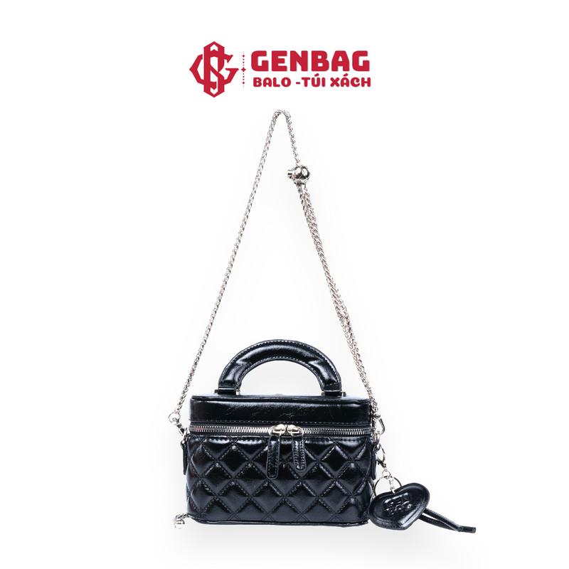  Túi xách nữ cốp đeo chéo GENBAG túi đeo vai phối dây xích cao cấp dự tiệc sang chảnh  tặng móc  TX03 Kem Da 