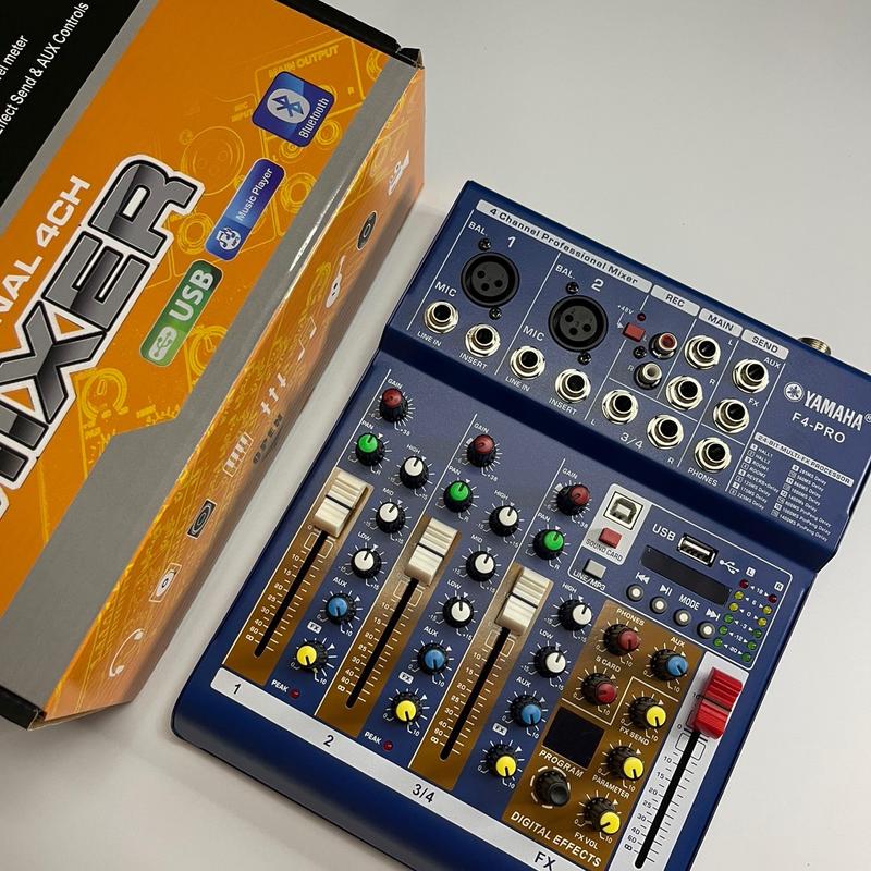 Bàn trộn âm thanh Mixer f4 pro Tích hợp ĐÈN LED USB CÓ 16 HIỆU ỨNG Kết nối BLUETOOTH