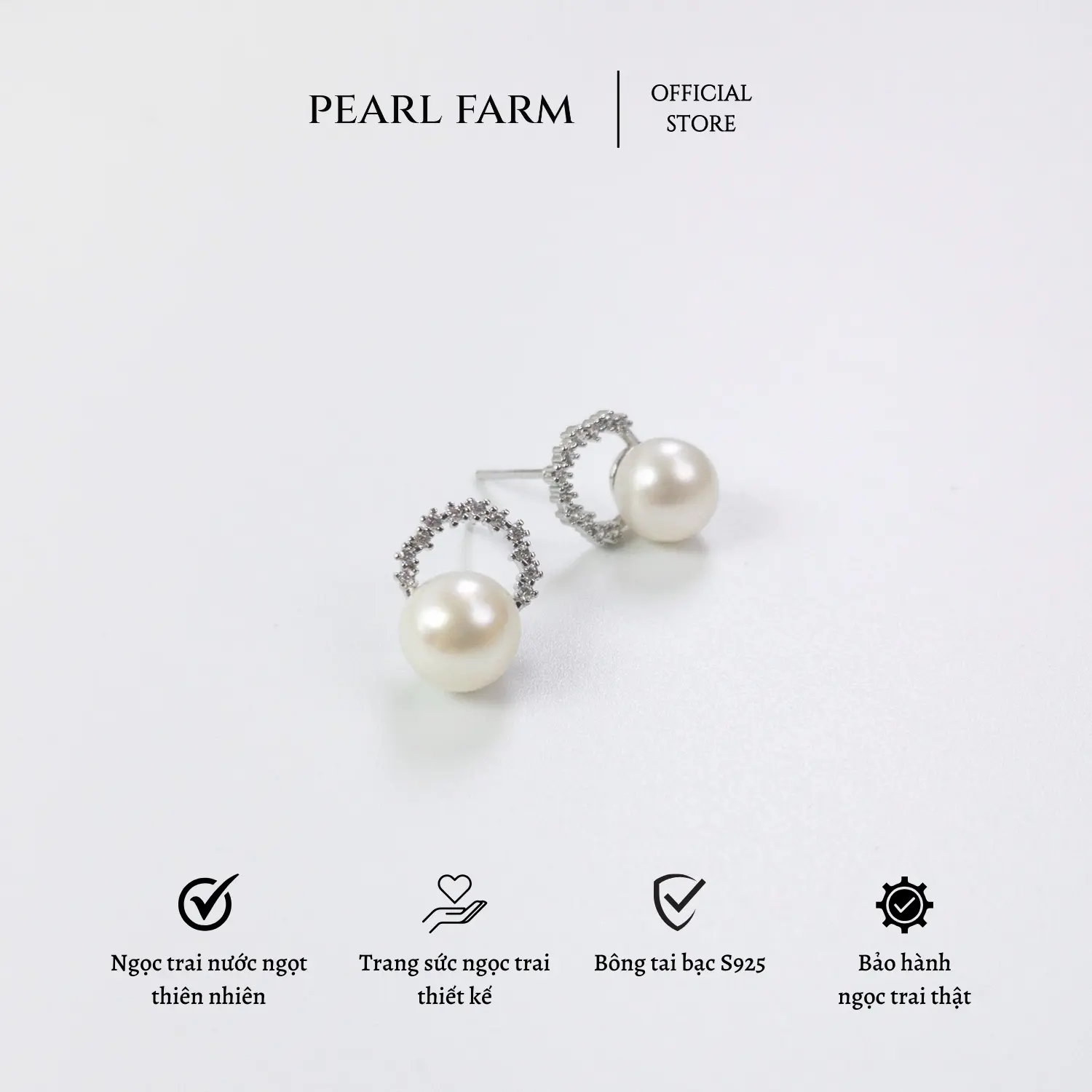 Bông Tai Nụ Ngọc Trai Dáng Vòng Nguyệt Quế Pearl Farm