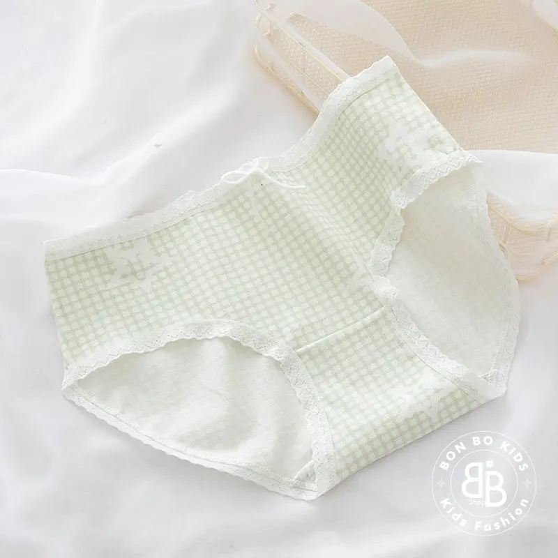 (Bon Bo Kids) Quần Chip Bé Gái Mẫu Chấm Bi Xanh, Quần Lót Bé Gái 32-60kg, Kháng Khuẩn, 100% Cotton an toàn cho bé 6