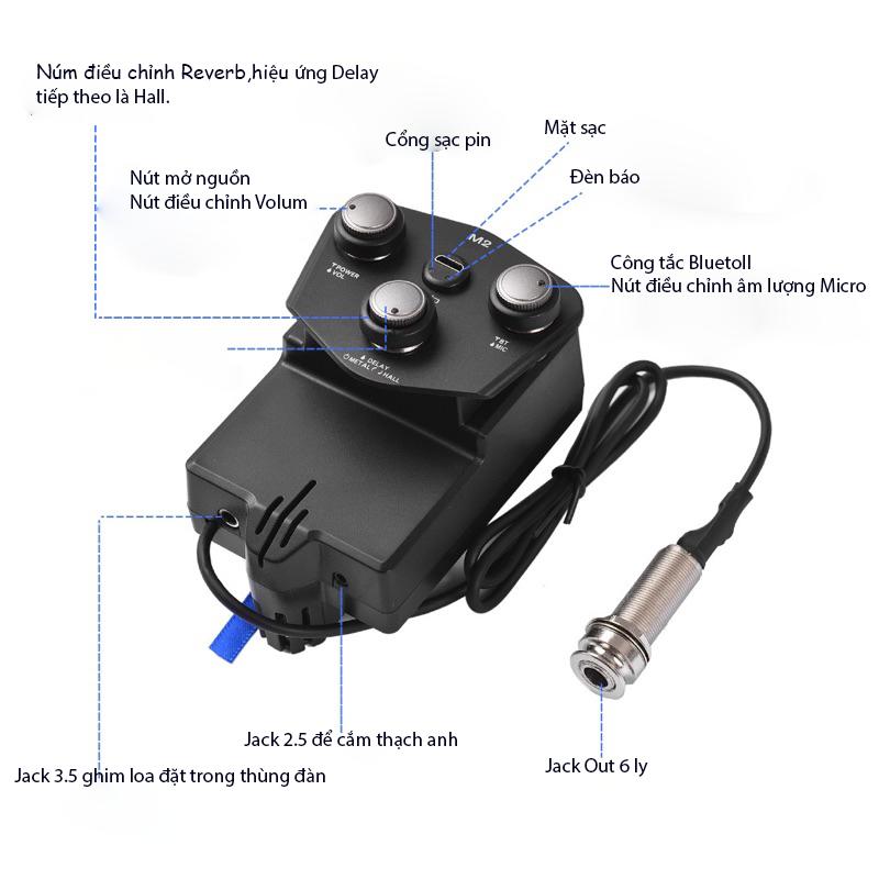  Bộ EQ M2 cho Đàn Guitar Acoustic Classic Với Reverb Delay Blutooth -Tặng kèm sạc pin 