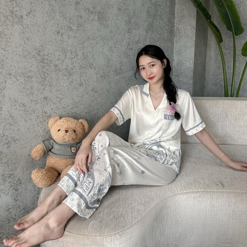 New LAC - Pijama phối chữ Do it Lụa Satin mềm mướt  - Mã LZ06 Women Kem Áo Quần Ngủ bộ đồ macnha 6