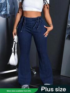【Plus Size】 Solid Color Flare Leg Jeans, Casual Comfy Denim Pants for Daily Wear, Women's Bottoms for All Seasons
