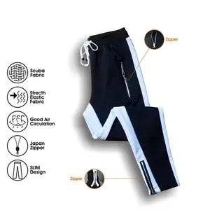 Celana Pria Wanita Hypebeast Hitam Strip Putih Depan Belakang Bahan Scuba Premium.joger Sport