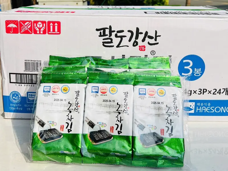 Combo ăn thử 5 lốc (15 gói) gói rong biển ăn liền vị Trà xanh Haesong 4g/Snack ăn vặt - RONG BIỂN MẠNH NHUNG 4