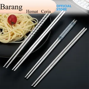 （Barang Hemat Ceria） Sumpit Makan Motif H449 Stainless Korea Bulat Ukuran 22
