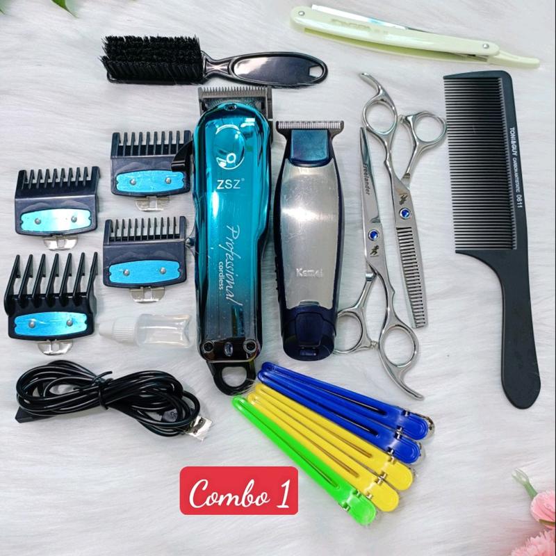 Combo Tông Đơ ZSZ N55 lưỡi kép Tông trấn Viền Kemei Bộ Kéo Cắt Tóc Chuyên Nghiệp