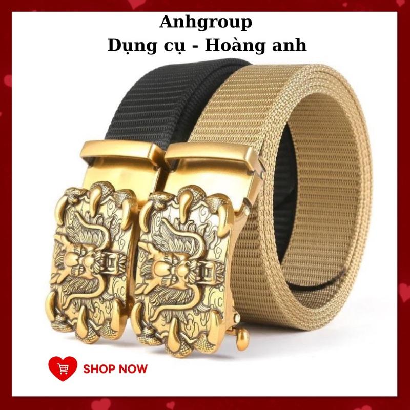 NEW 2024 Thắt Lưng Vải Canvas Khóa Tự Động Mặt Rồng Kiểu Quân Đội Cá Tính Cho Nam Voi Voan