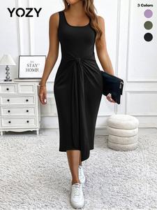 YOZY Women's Solid Color Tank Dress, Casual Fashionable Sleeveless Dress for Summer, Women's Clothing for Daily Wear, Breathable Soft Womenswear