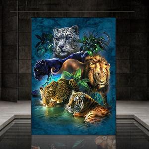 1 Set DIY Tiger and Lion Pattern Artificial Diamond Unframed Painting, Wild Animals Artificial Diamond Art Kit, Artificial Diamond Painting for Adults & Kids