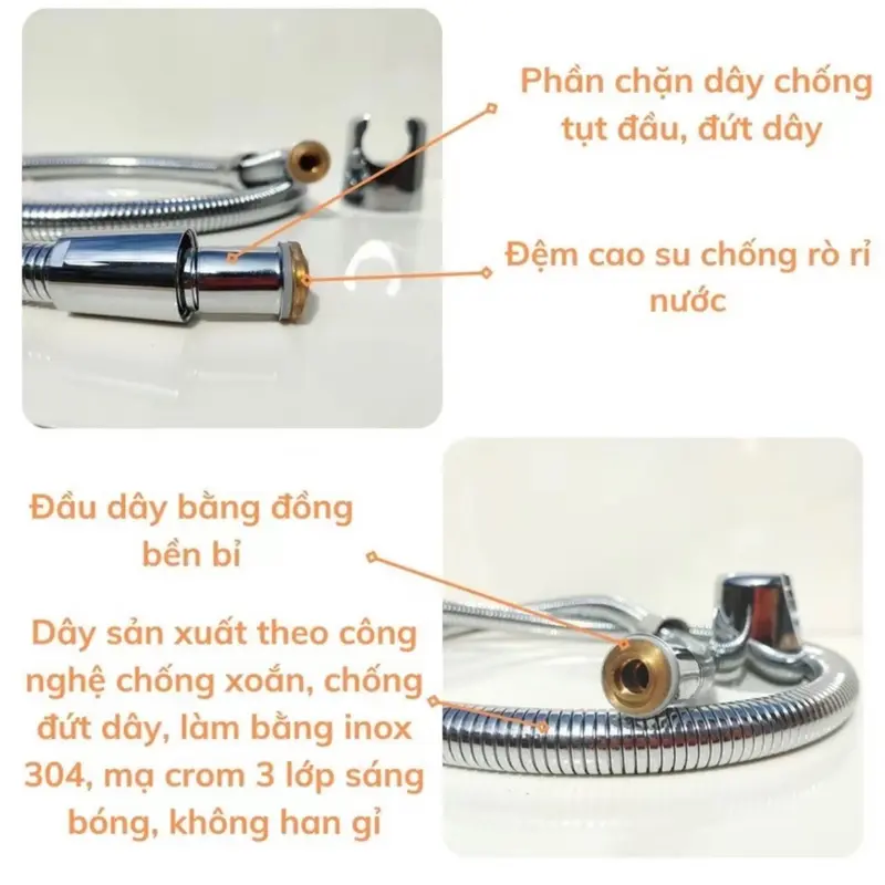 Dây vòi hoa sen Inox ốc đồng chất lượng cao 2