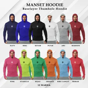 Manset Baselayer Longsleeve Hoodie Lengan Panjang Jari Olahraga Pria Wanita Sport