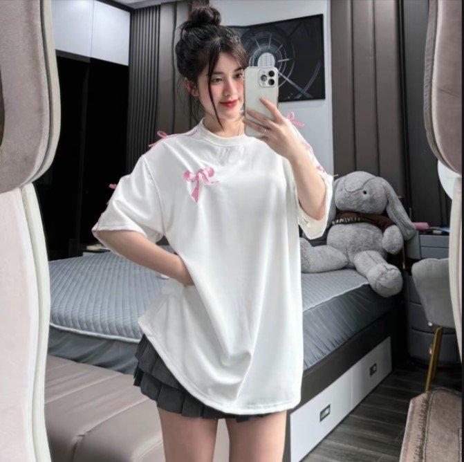 Áo thun nữ đính nơ tay dáng rộng tay lỡ siêu đẹp 3