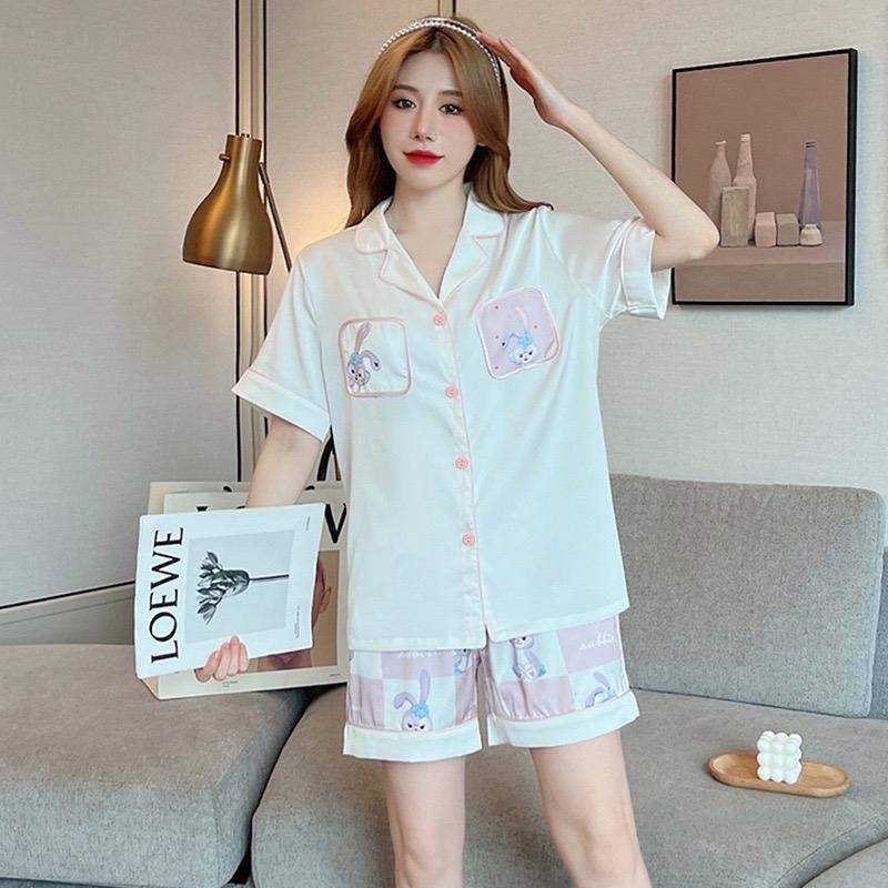 Bộ Thỏ Karro Hồng đùi lụa xước hình cute Women Nữ Nhung Áo Voi 0