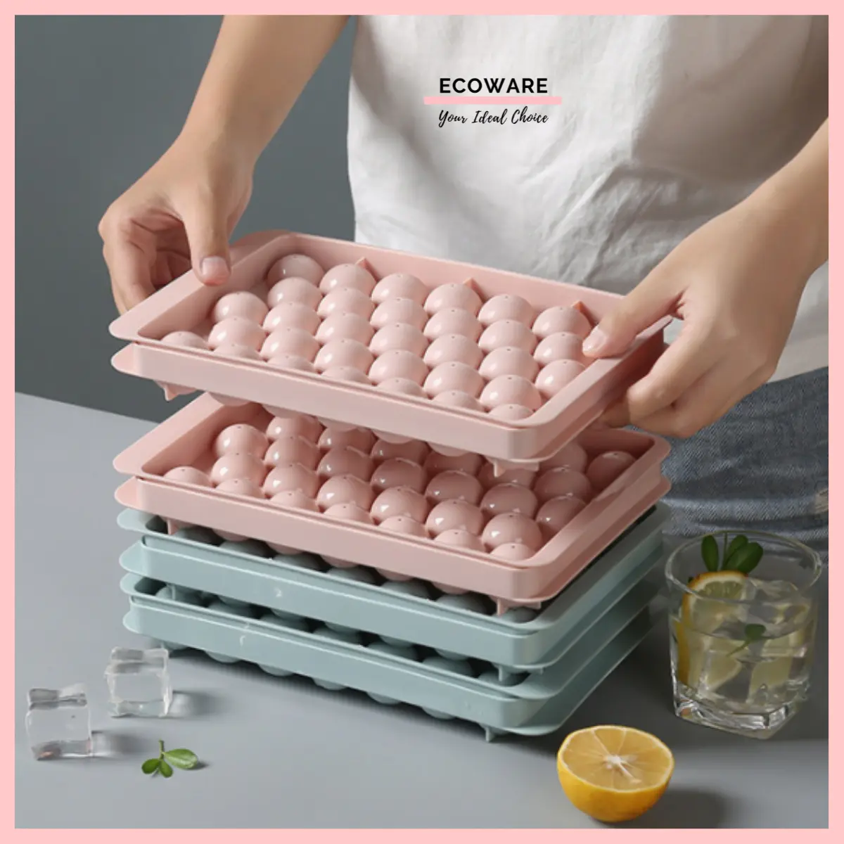 Ecoware Ice Cube Tray Mold (3cm) Ice Ball Maker Whiskey Wine Cocktails Beverages Food Grade BPA Free
