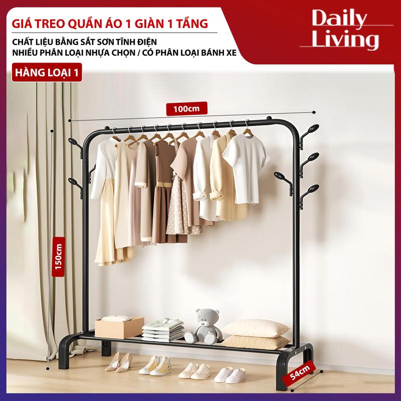 Giá Treo Quần Áo 1 Giàn Treo DLS Kệ Đề Đồ 1 Tầng Để Đồ Bằng Sắt Sơn Tĩnh Điện Kệ Treo Quần Áo Lắp Ráp Đơn Giản Hiện Đại