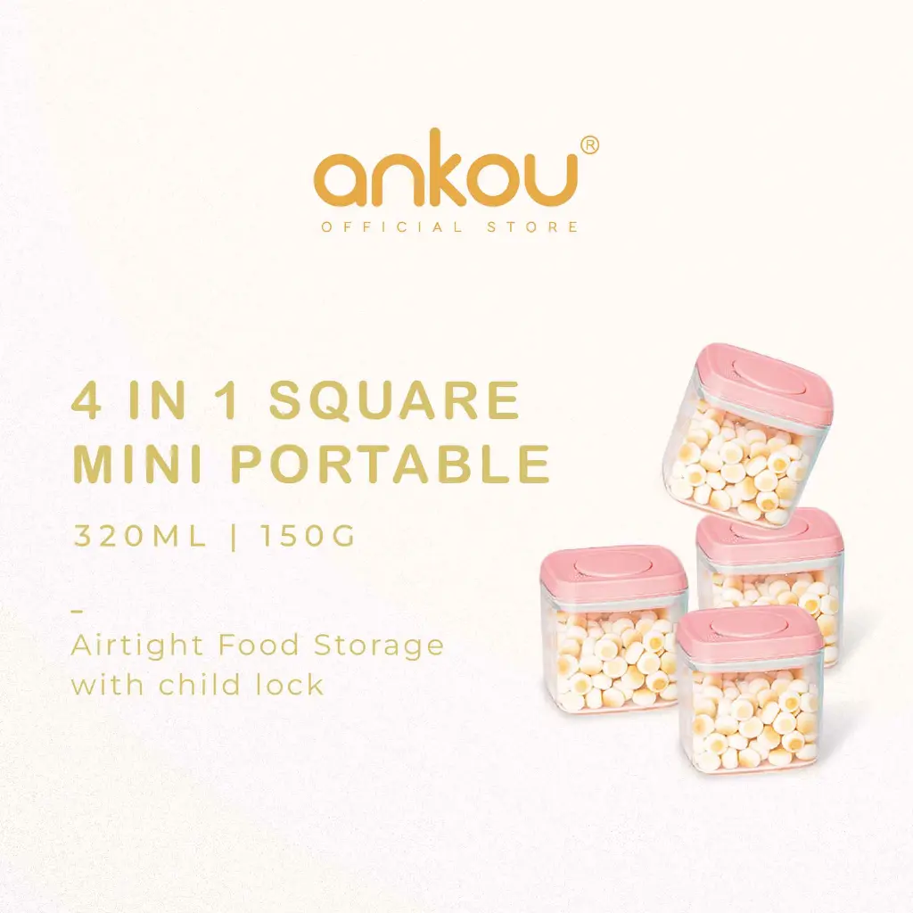 Ankou airtight milk powder storage/baby snacks container-Mini Portable (square 320ml with safety lock, circle 250ml)