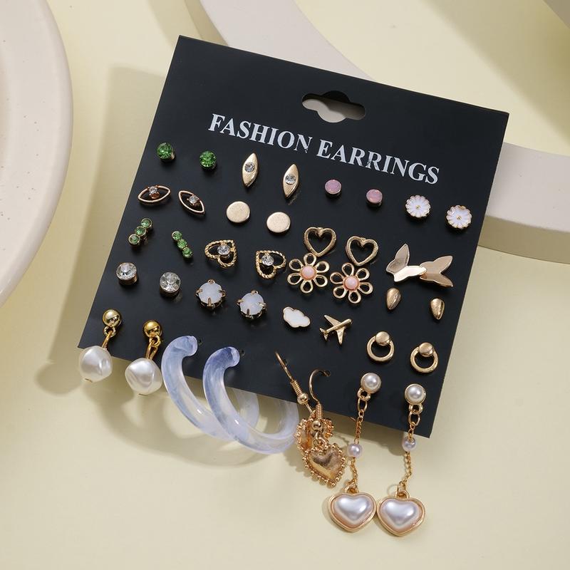 XU YI 20pairs/set Stud Earrings Set for Women Colorful Zircon Crystal Butterfly Heart Flower Cloud Earings Hypoallergenic Accessories Jewelry 4
