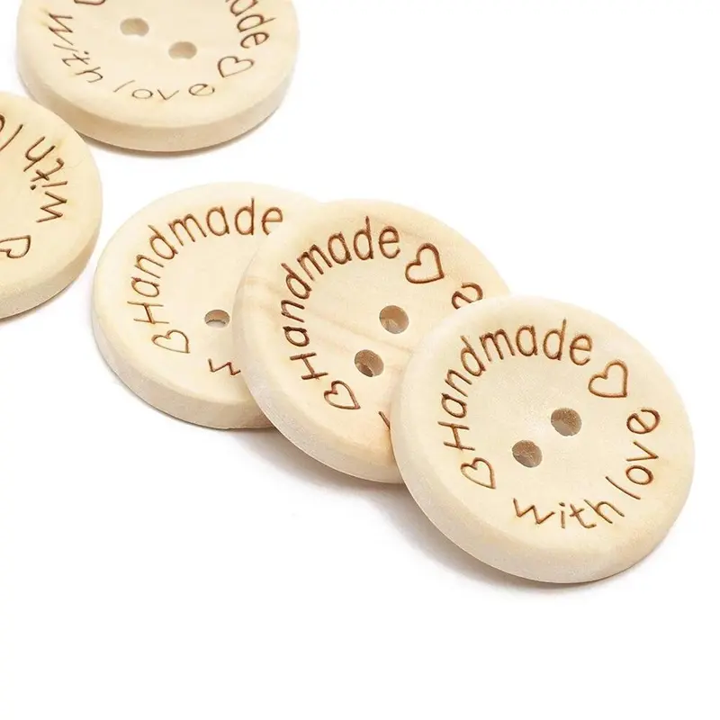 Round Wooden Button, 50pcs/set Mini 2-hole Carved Wooden Button, Handmade DIY Clothing Accessories, Sewing Accessories for Home Use 3