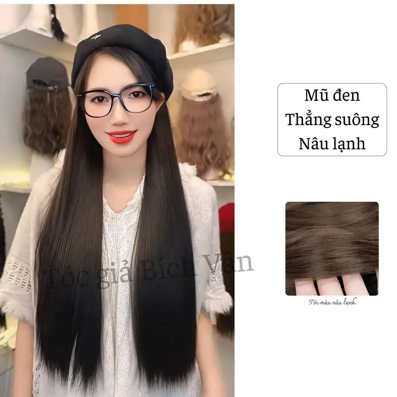 Tóc giả có mũ đội thời trang Bích Vân , mũ nồi tóc giả Hàn Quốc 8