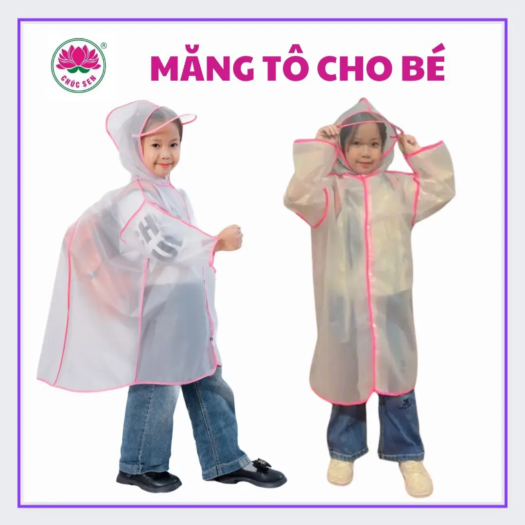 Mã 35 - Áo mưa măng tô EVA  dành cho bé Chúc Sen - kiểu dáng thời trang - phong cách mới