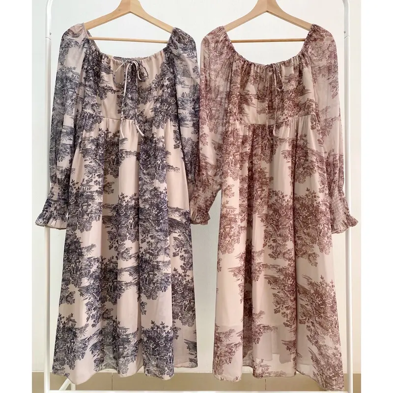 D10279 Dress Midi Vintage Model Serut Tali Wanita 8