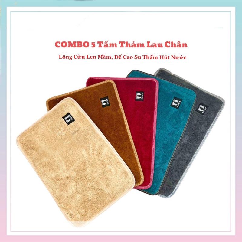 COMBO 5 Thảm Lau Chân Lông Cừu Len Mềm NGẪU NHIÊN siêu Thấm Hút Nước Mặt Sau Chống Trơn Trượt
