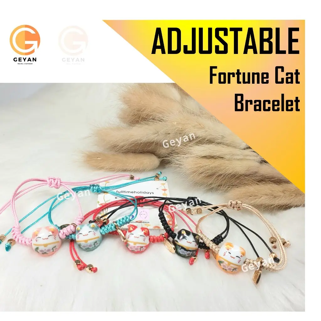 SG SELLER Fortune Cat Bracelet Woven Rope Ceramic Charm Adjustable Wristband Fashion Stylish Women Jewelry Accessories