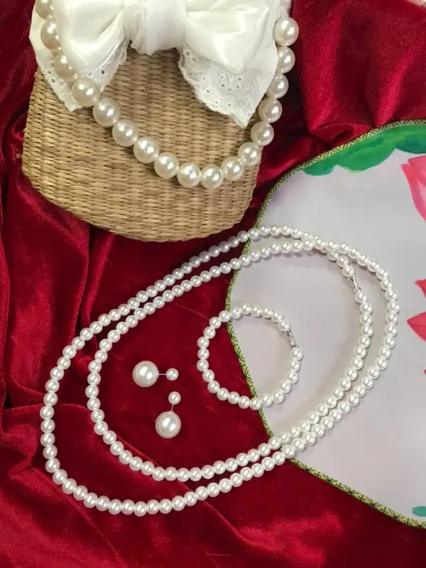 Bộ 3 chi tiết vòng cổ, vòng tay, hoa tai ngọc trai (TÁCH LẺ) 4