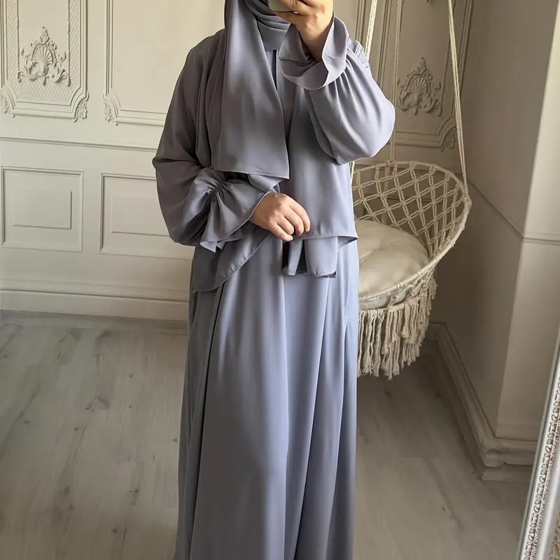 Khăn Trùm Đầu, Thiết Kế Tích Hợp Tay Áo Hoa, Vải Nida, Dáng Rộng Vừa Vặn, Abaya Thoải Mái, Quần Áo Cầu Nguyện Hàng Ngày Cho Phụ Nữ, Thích Hợp Cho Mùa Xuân, Mùa Hè Và Mùa Thu, Áo Choàng Hồi Giáo, Váy Hồi Giáo, 1 Mảnh 1