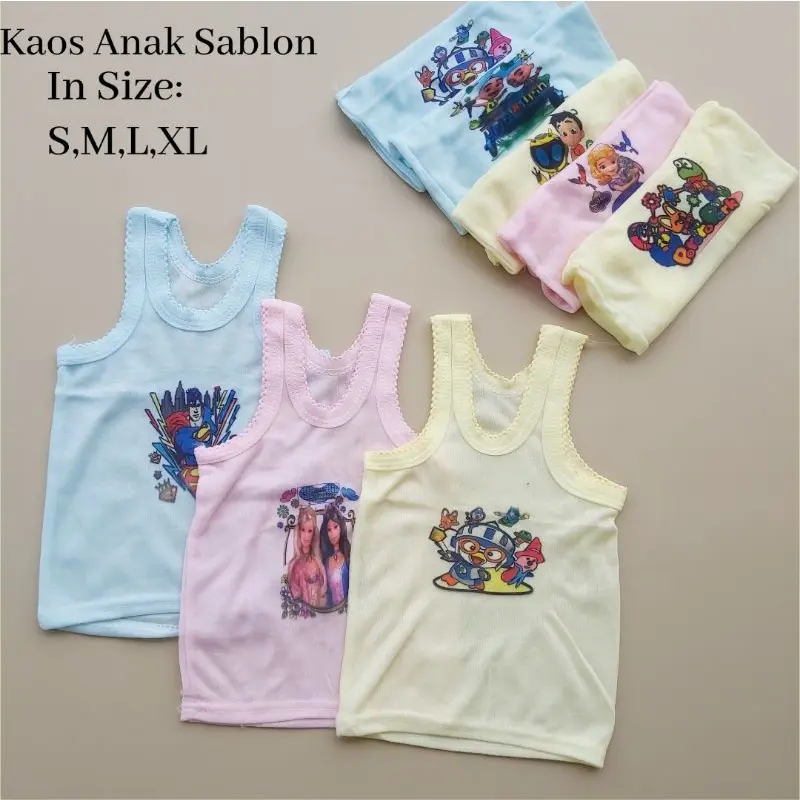 (100% TEBAL) Kaos Dalam Anak Bergambar Bahan Tebal Katun Motif Fashion