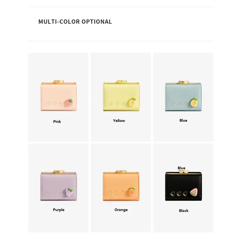 JIUFENG Dompet Lipat Bifold & Trifold Lucu Wanita Versi Korea Kartun PU Kreatif Dompet Koin Mini 7