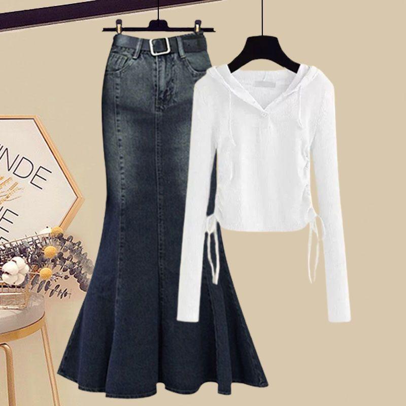 Product Introduction of Summer Suit Women's 2024 New plus Size Women's Fashion Design Tight Waist Slim Fishtail Skirt Two-Piece Set Comfort Clothing Cotton Longsleeve Womenswear Customized Evening Fabric Gorgeous Overall Simple Soft 32